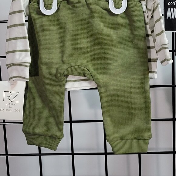 Rz Unisex Baby Rachel Zoe 3 Piece Set 6-9 Months Slouchy Hat Top Pants Olive - Picture 11 of 14